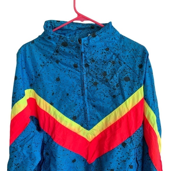 Vintage Dual Control Neon Windbreaker Totally 80s Zip Up Jacket Size Medium - Picture 2 of 7